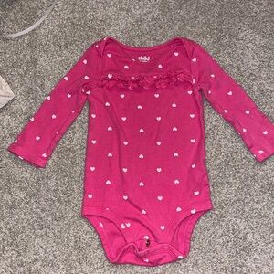 Carter's Pink and White Heart Bodysuit Long Sleeve Valentines Day